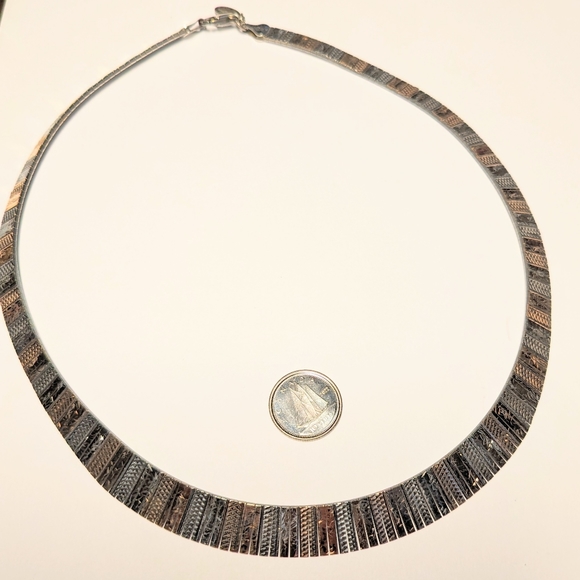 Vintage Sterling Silver Italy 925 Rose Gold etched collar necklace 17" Long 24gr - Picture 2 of 6